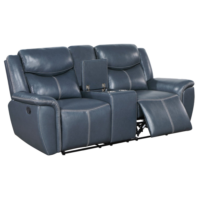 Coaster Sloane 2-piece Upholstered Motion Reclining Sofa Set Blue Sofa+Loveseat+Armchair