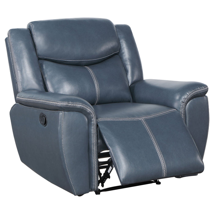 Coaster Sloane 2-piece Upholstered Motion Reclining Sofa Set Blue Sofa+Loveseat+Armchair