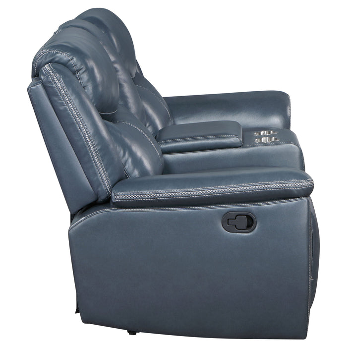 Coaster Sloane Upholstered Motion Reclining Loveseat with Console Blue Default Title