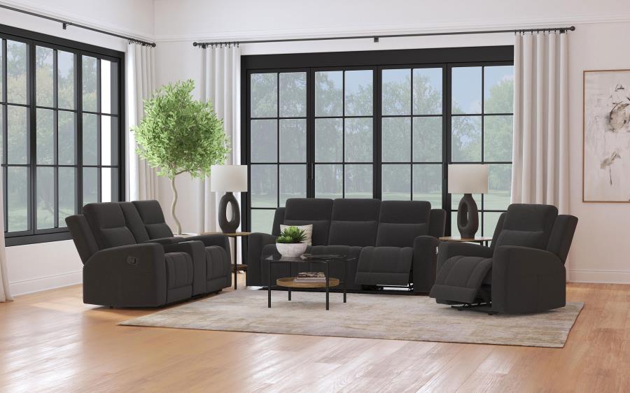 Brentwood 3-piece Upholstered Reclining Sofa Set Dark Charcoal