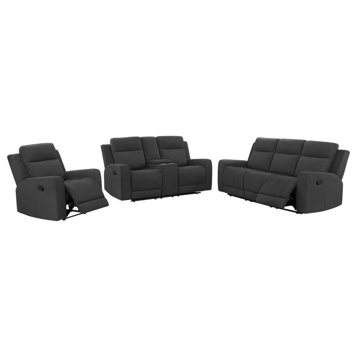 Brentwood 3-piece Upholstered Reclining Sofa Set Dark Charcoal