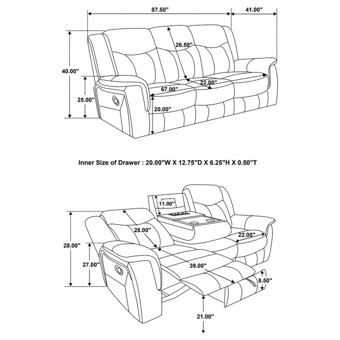 Coaster Conrad Upholstered Motion Sofa Cool Grey Default Title