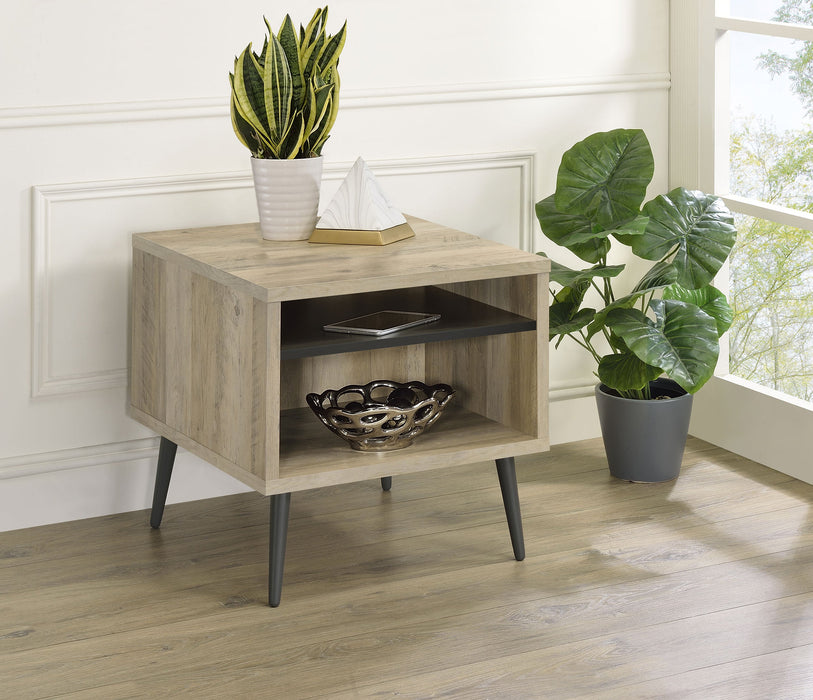 Coaster Welsh Square Engineered Wood End Table With Shelf Antique Pine and Grey Default Title