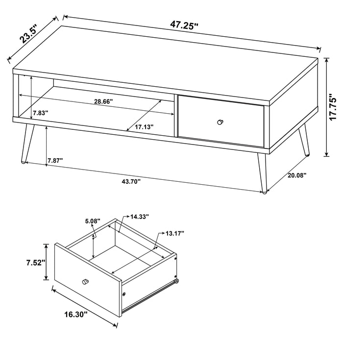 Coaster Welsh1-drawer Rectangular Engineered Wood Coffee Table With Storage Shelf Antique Pine and Grey Default Title