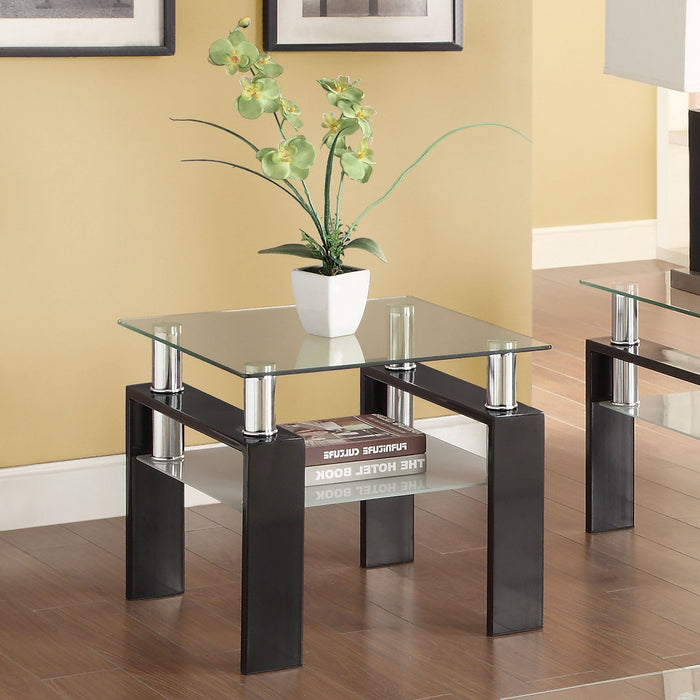 Coaster Dyer Tempered Glass End Table with Shelf Black Default Title