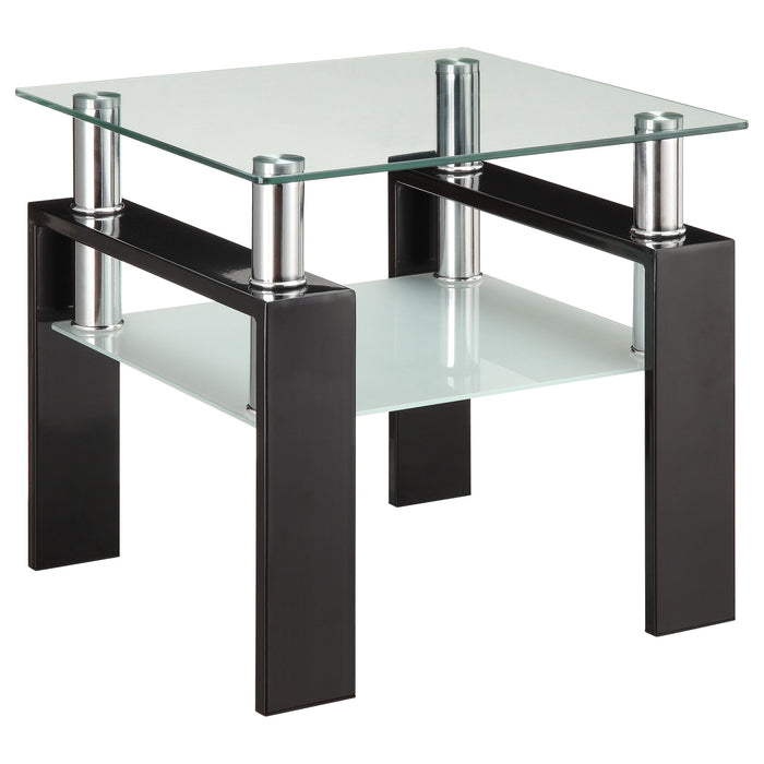 Coaster Dyer Tempered Glass End Table with Shelf Black Default Title