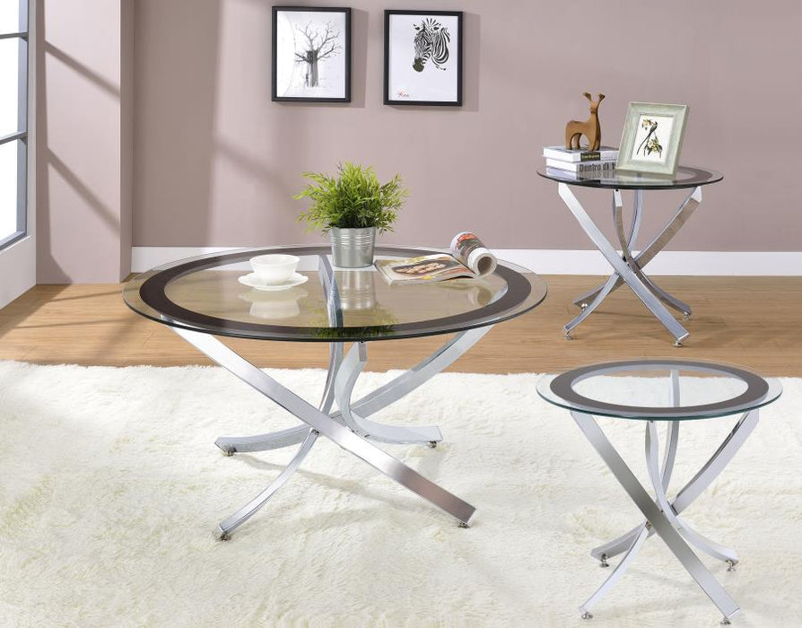 Brooke 3-piece Round Glass Top Coffee Table Set Chrome