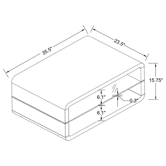 Coaster Elana Rectangle 2-shelf Coffee Table Glossy White Default Title