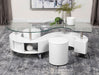 Coaster Buckley Curved Glass Top Coffee Table With Stools White High Gloss Default Title