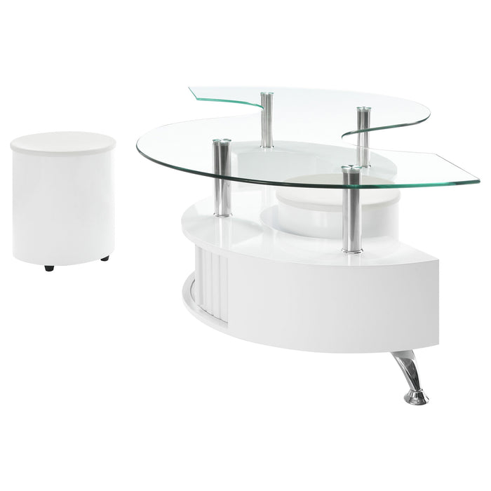 Coaster Buckley Curved Glass Top Coffee Table With Stools White High Gloss Default Title