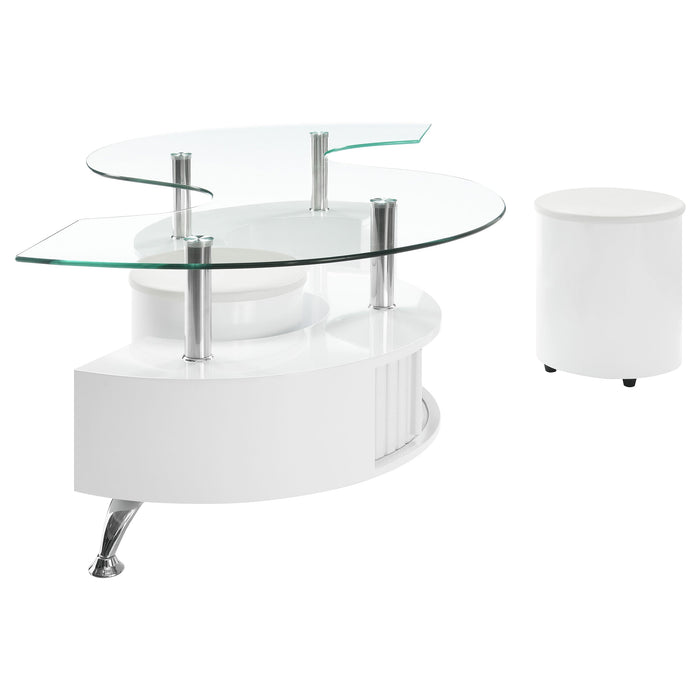 Coaster Buckley Curved Glass Top Coffee Table With Stools White High Gloss Default Title