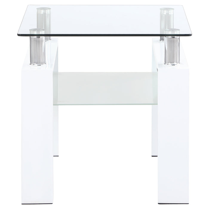 Coaster Dyer Square Glass Top End Table With Shelf White Default Title