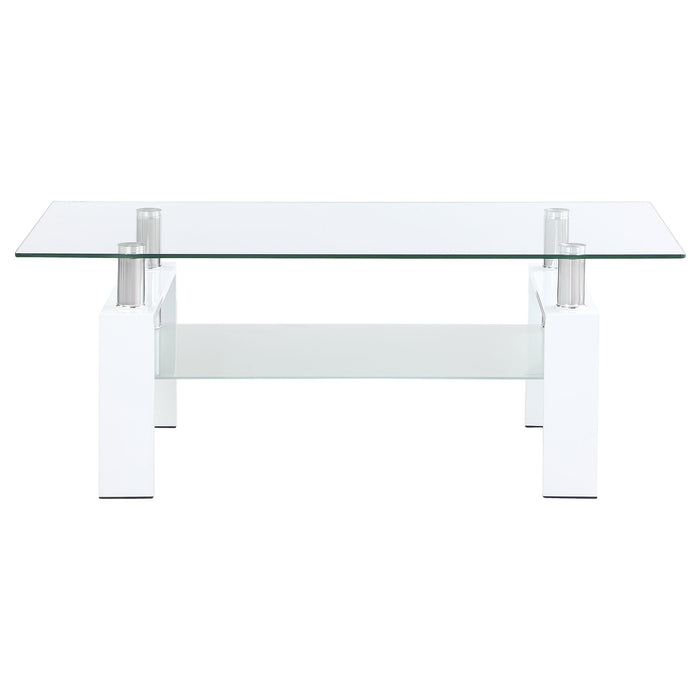 Coaster Dyer Rectangular Glass Top Coffee Table With Shelf White Default Title