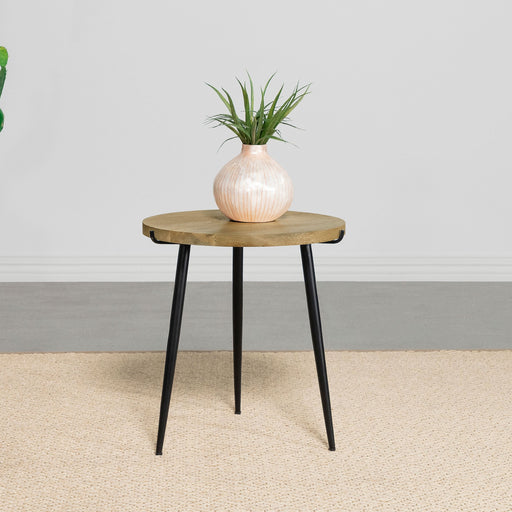 Coaster Pilar Round Solid Wood Top End Table Natural and Black Default Title