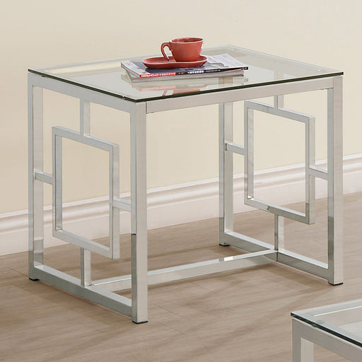 Coaster Merced Square Tempered Glass Top End Table Nickel Default Title