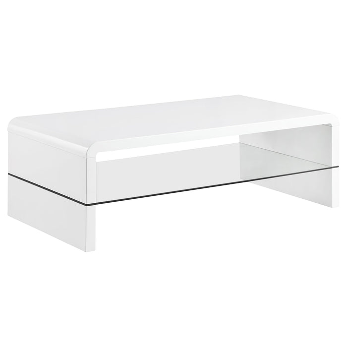 Coaster Airell Rectangular Coffee Table with Glass Shelf White High Gloss Default Title