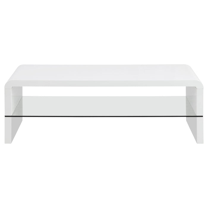 Coaster Airell Rectangular Coffee Table with Glass Shelf White High Gloss Default Title