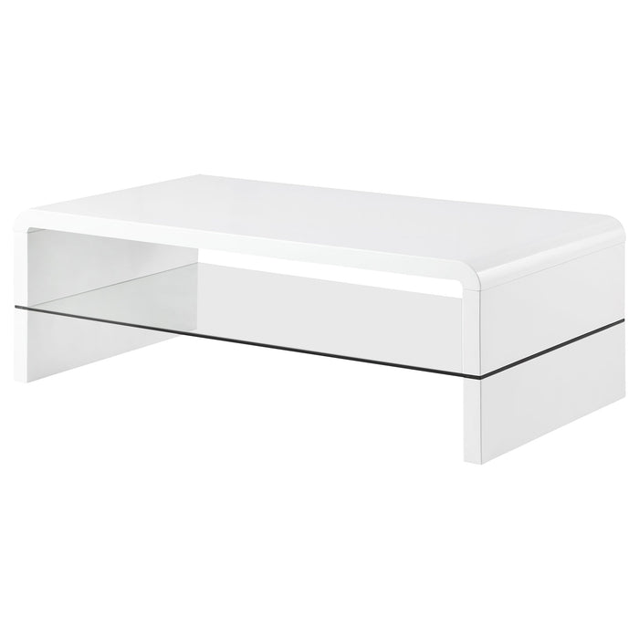 Coaster Airell Rectangular Coffee Table with Glass Shelf White High Gloss Default Title