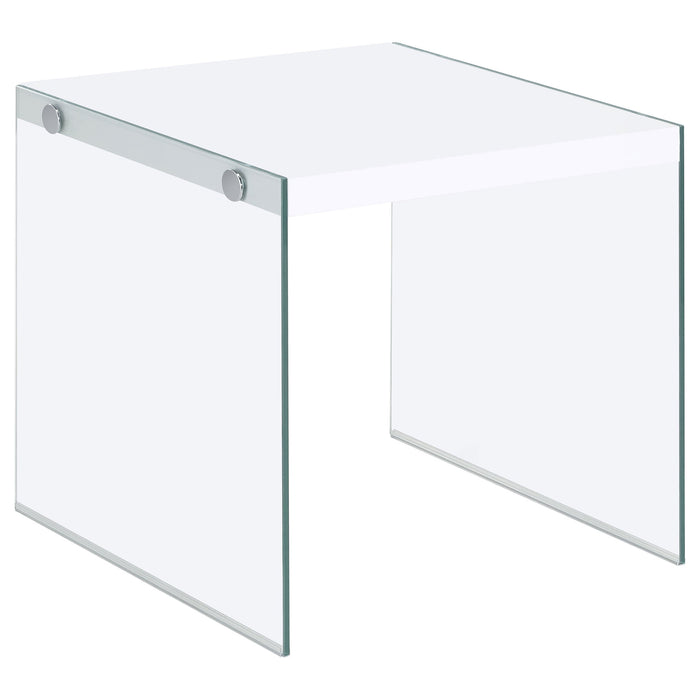 Coaster Opal Square End Table With Clear Glass Legs White High Gloss