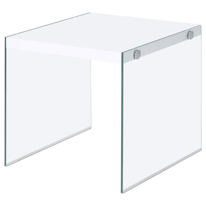 Coaster Opal Square End Table With Clear Glass Legs White High Gloss