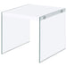 Coaster Opal Square End Table With Clear Glass Legs White High Gloss