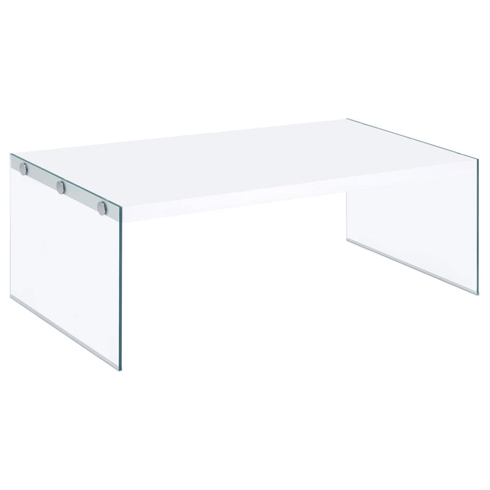 Coaster Opal Rectangular Coffee Table With Clear Glass Legs White High Gloss Default Title