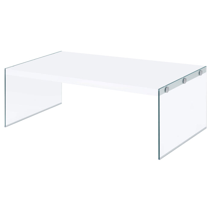 Coaster Opal Rectangular Coffee Table With Clear Glass Legs White High Gloss Default Title