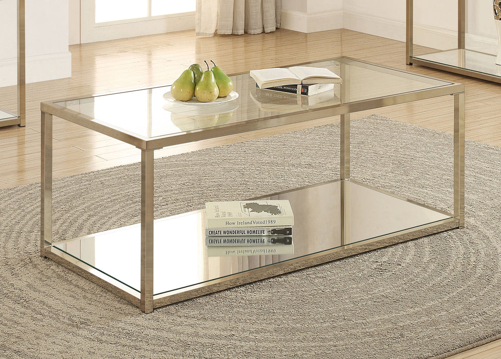 Coaster Cora Coffee Table with Mirror Shelf Chocolate Chrome Default Title