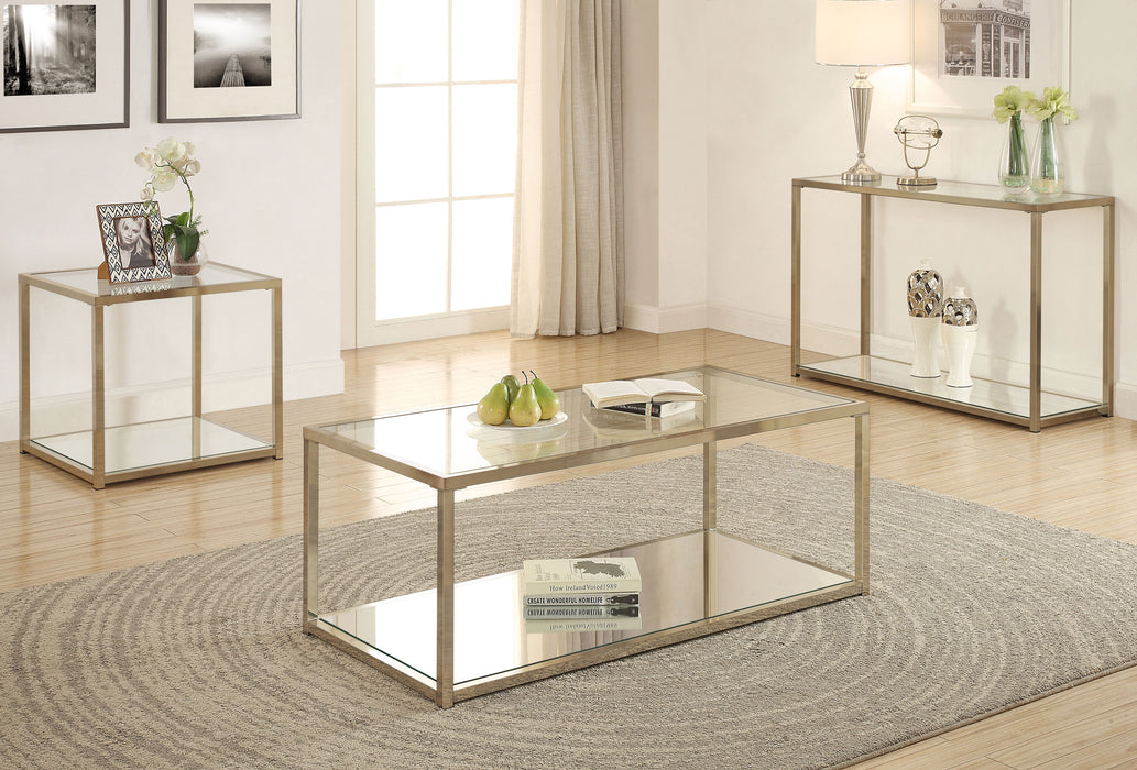 Coaster Cora Coffee Table with Mirror Shelf Chocolate Chrome Default Title