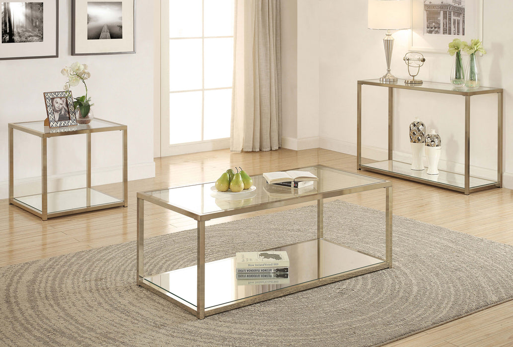 Coaster Cora Sofa Table with Mirror Shelf Chocolate Chrome Default Title