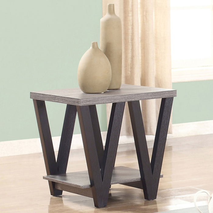 Coaster Stevens V-shaped End Table Black and Antique Grey Default Title