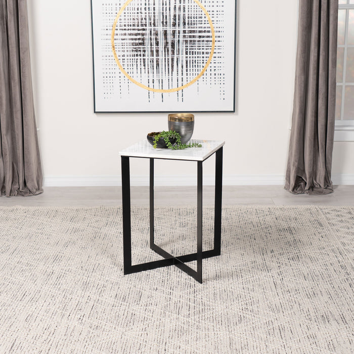 Coaster Tobin Square Marble Top End Table White and Black Default Title