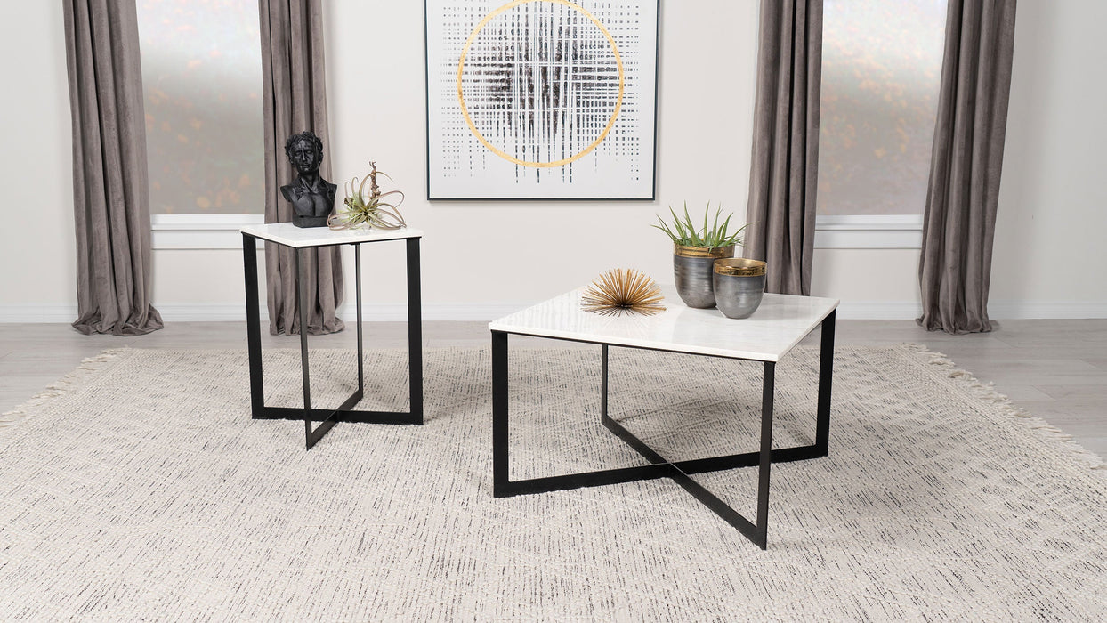 Coaster Tobin Square Marble Top End Table White and Black Default Title