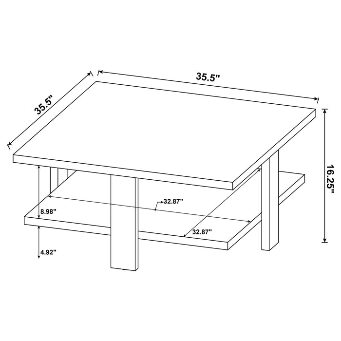 Coaster Dawn Square Engineered Wood Coffee Table With Shelf Mango Default Title