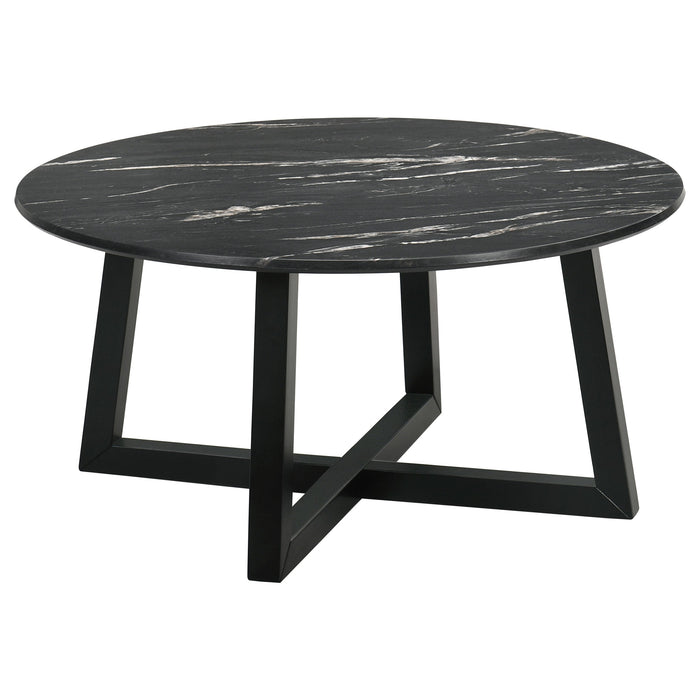 Coaster Skylark Round Coffee Table with Marble-like Top Letizia and Light Oak Default Title