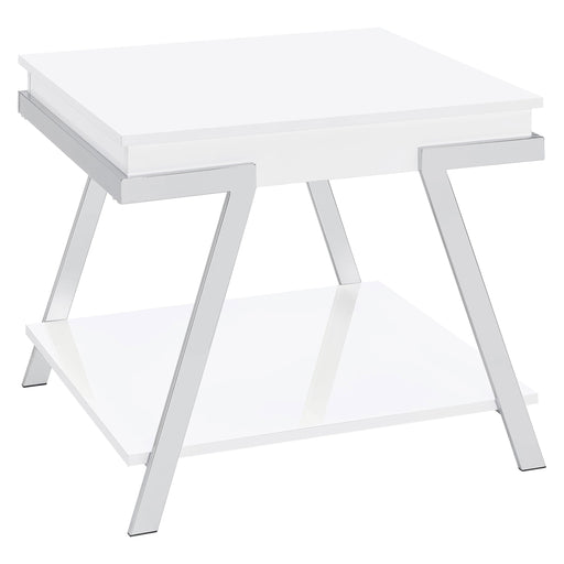 Coaster Marcia Wood Rectangular End Table White High Gloss and Chrome Default Title