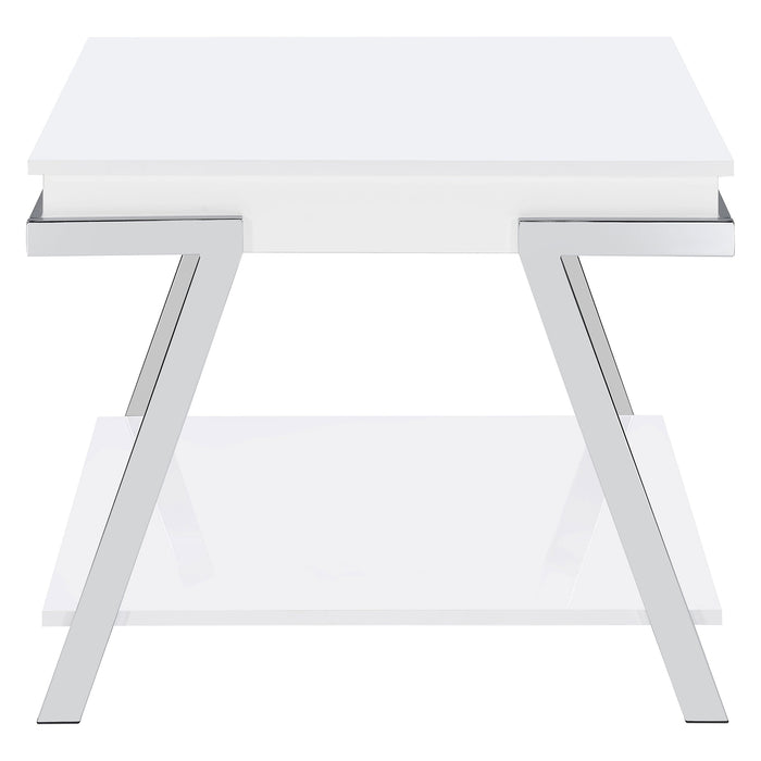 Coaster Marcia Wood Rectangular End Table White High Gloss and Chrome Default Title