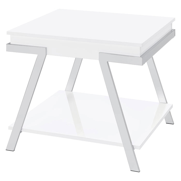 Coaster Marcia Wood Rectangular End Table White High Gloss and Chrome Default Title