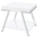 Coaster Marcia Wood Rectangular End Table White High Gloss and Chrome Default Title