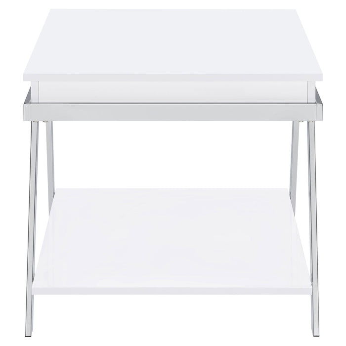 Coaster Marcia Wood Rectangular End Table White High Gloss and Chrome Default Title