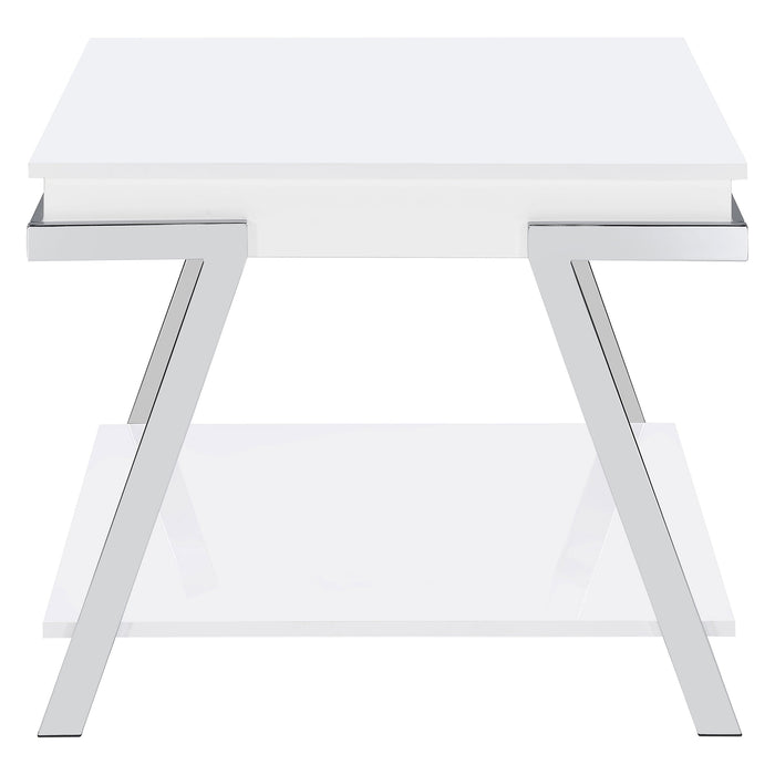 Coaster Marcia Wood Rectangular End Table White High Gloss and Chrome Default Title