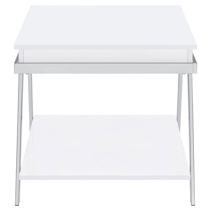 Coaster Marcia Wood Rectangular End Table White High Gloss and Chrome Default Title