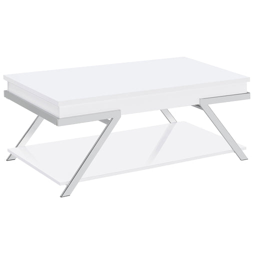 Coaster Marcia Wood Rectangular Lift Top Coffee Table White High Gloss and Chrome Default Title