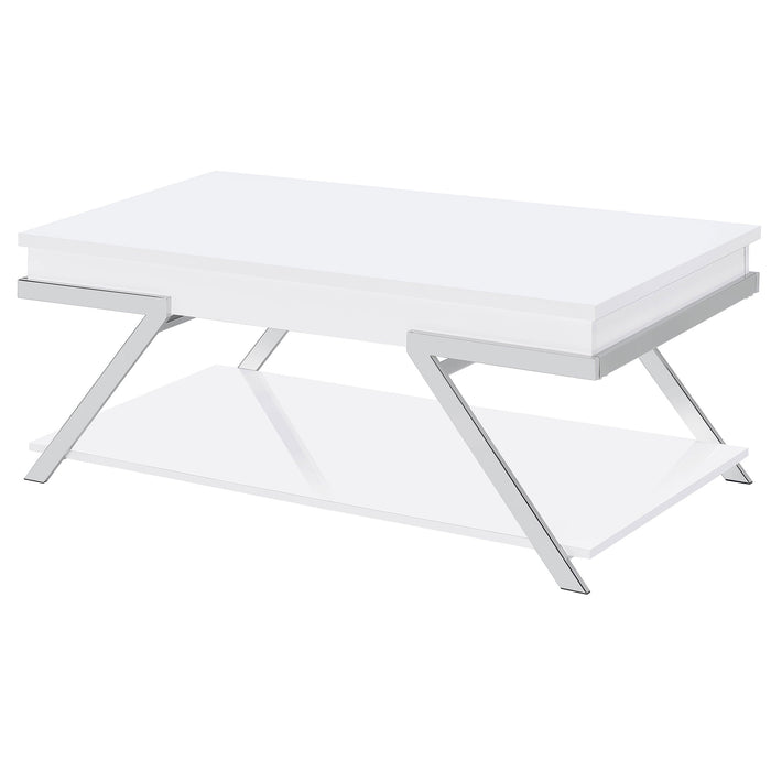 Coaster Marcia Wood Rectangular Lift Top Coffee Table White High Gloss and Chrome Default Title