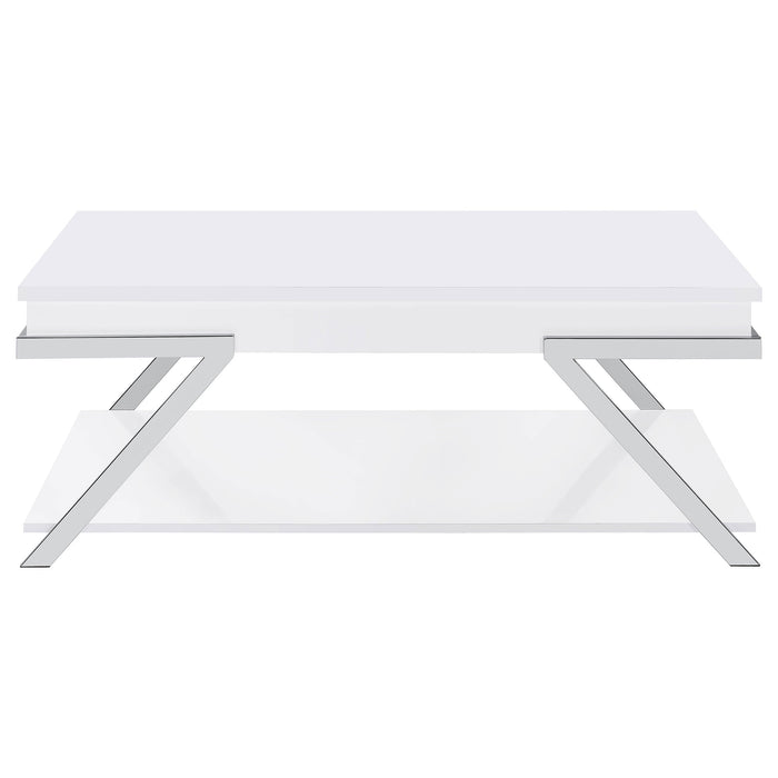 Coaster Marcia Wood Rectangular Lift Top Coffee Table White High Gloss and Chrome Default Title