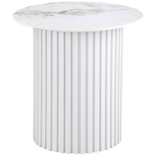 Rowena Round Sintered Stone End Table White Faux Marble