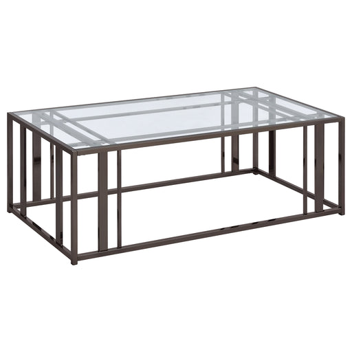 Coaster Adri Rectangular Glass Top Coffee Table Clear and Black Nickel Default Title