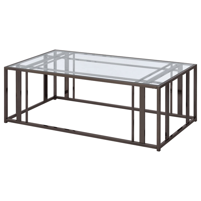 Coaster Adri Rectangular Glass Top Coffee Table Clear and Black Nickel Default Title