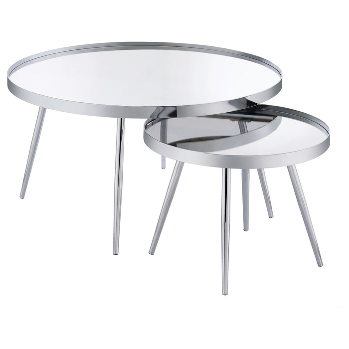 Coaster Kaelyn 2-Piece Round Mirror Top Nesting Coffee Table Chrome Default Title