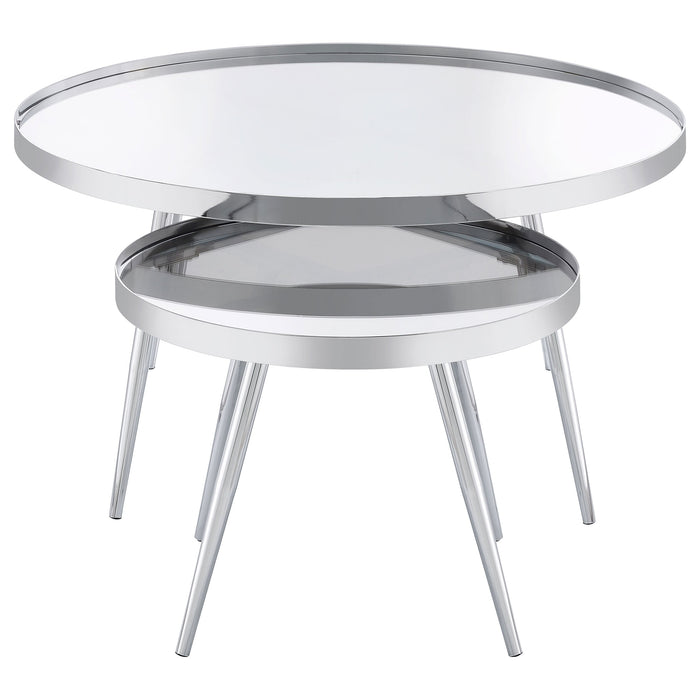 Coaster Kaelyn 2-Piece Round Mirror Top Nesting Coffee Table Chrome Default Title